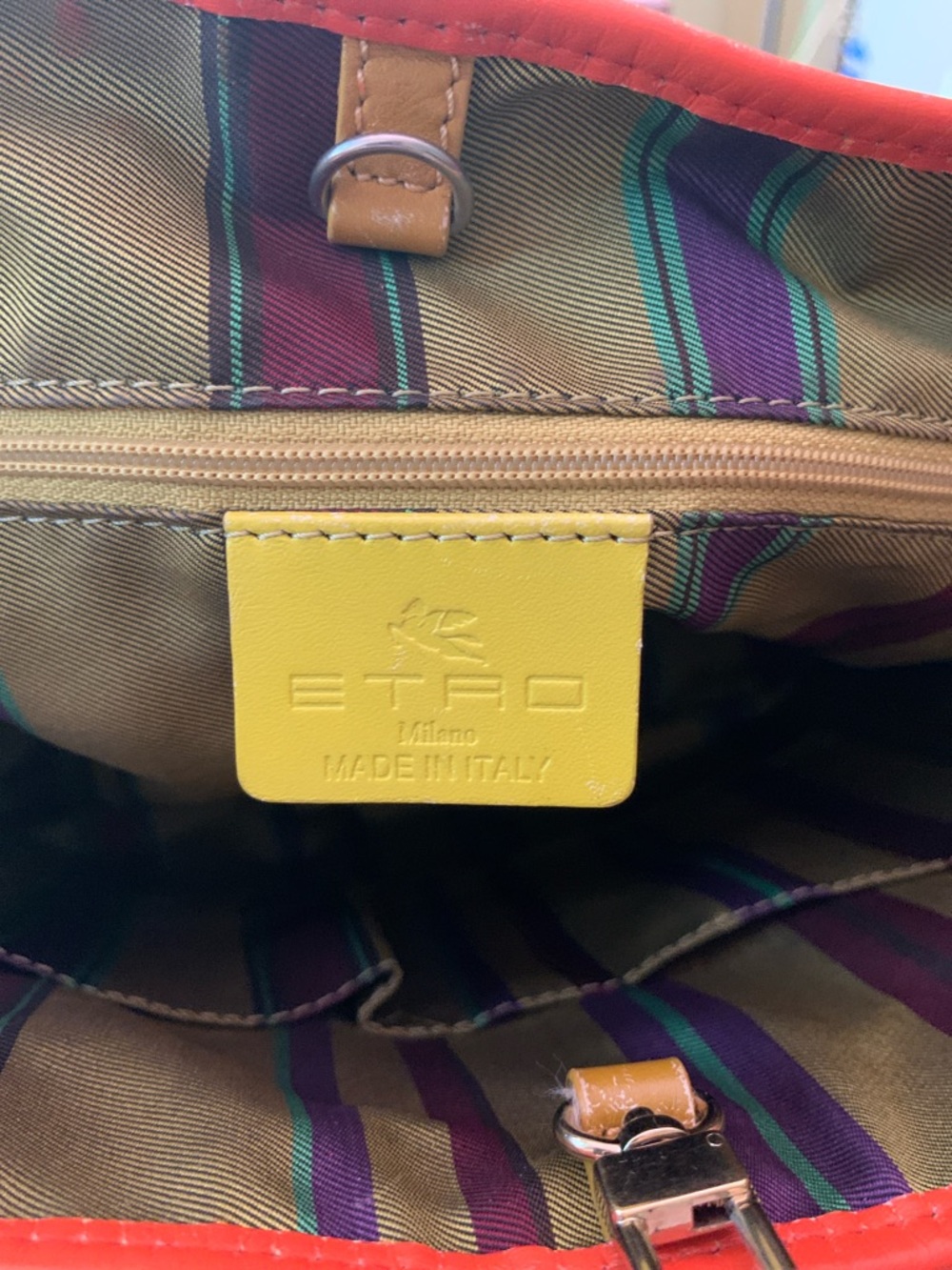 ETRO Paisley Shopping Tote with Pink Handles and Orange/Yellow Trim - Picture 16 of 17